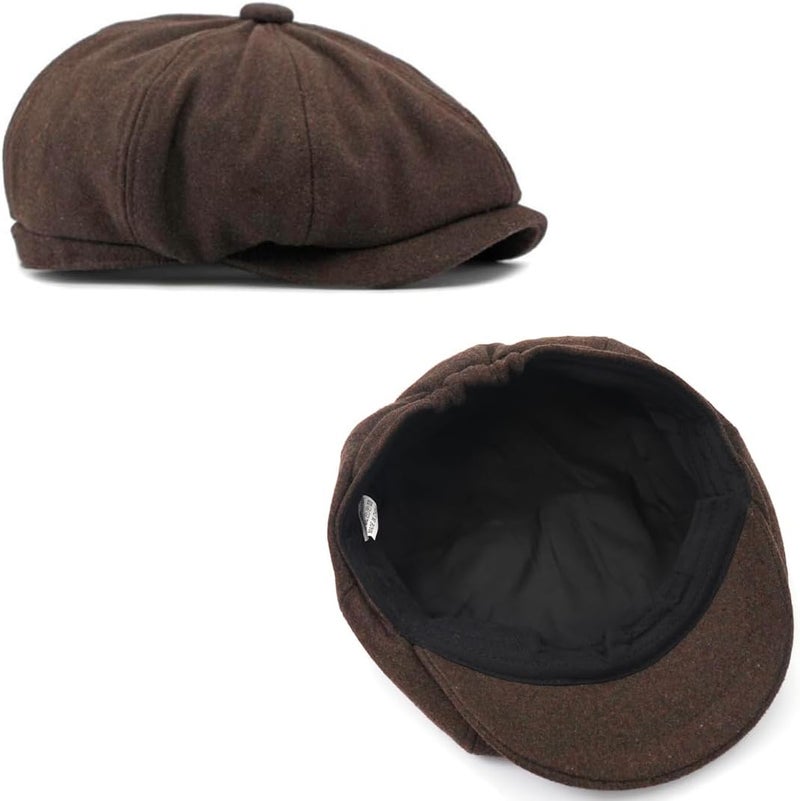 Xinveen Men's 8 Panel Newsboy Cap Vintage Tweed Cap Herringbone Cabbie Flat Cap - Image 4